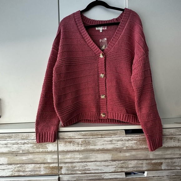 Hazel Moon Sweaters - 🌸 Hazel Moon Rose Pink Chunky Knit Button Cardigan Sweater Size M NWOT